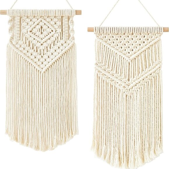 2 Pcs Macrame Wall Hanging Small Woven Tapestry Wall Art Decor - Beautiful for B